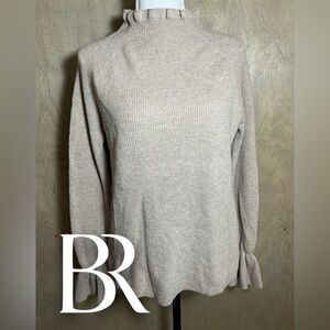 Banana Republic Greige Ruffle-Cuff Turtleneck Wool Cashmere Blend M